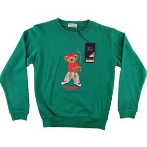 Vintage NWT Youth 10-12 Burberrys of London Golf Bear Green Sweatshirt